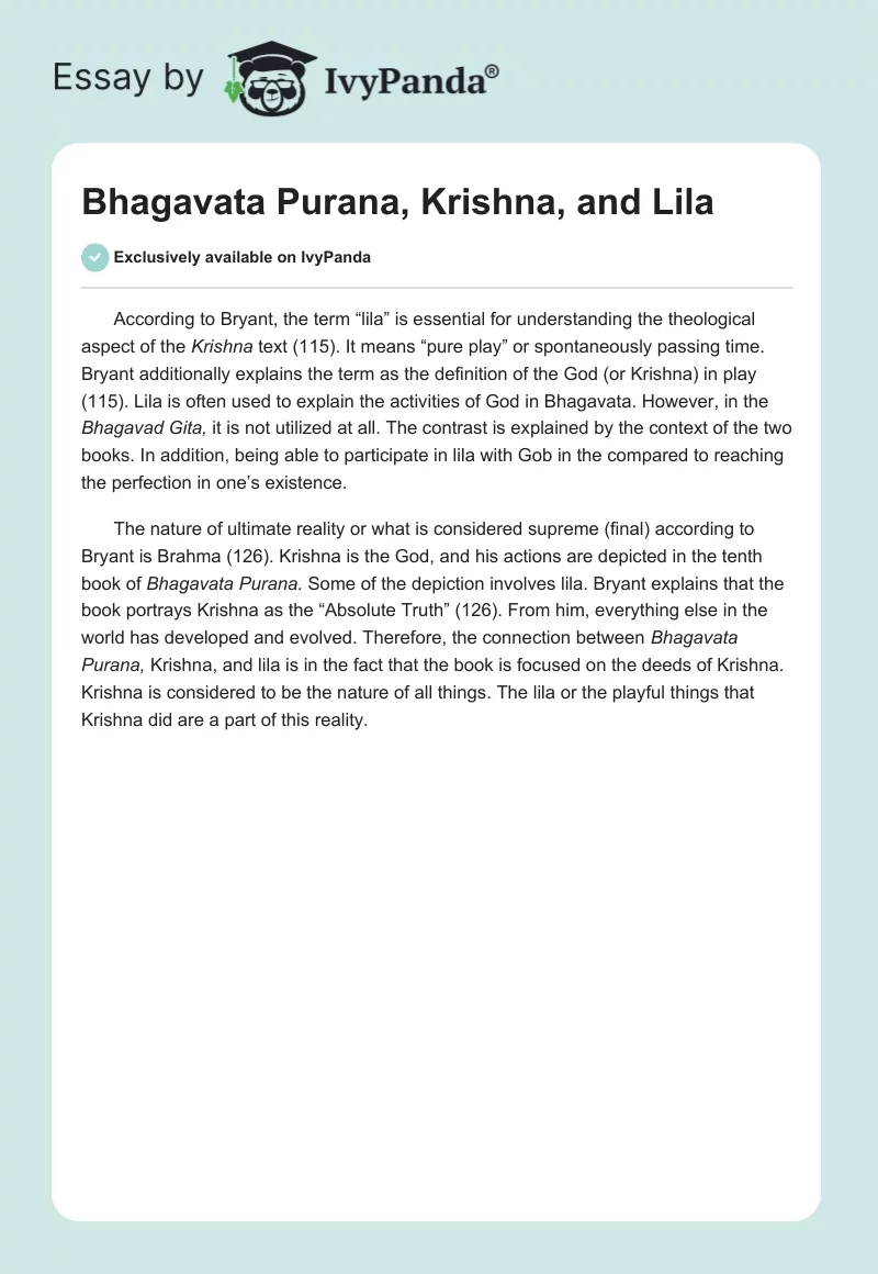 Bhagavata Purana, Krishna, and Lila. Page 1