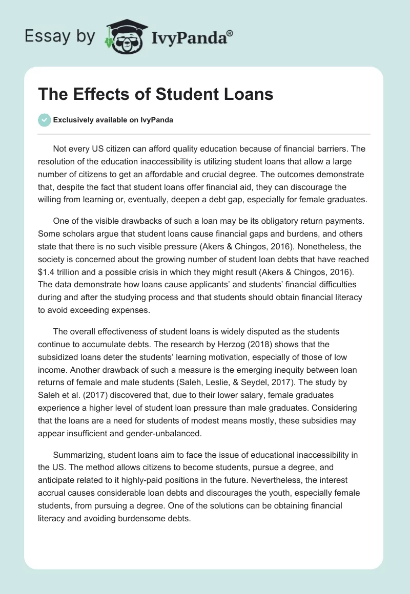 The Effects of Student Loans. Page 1