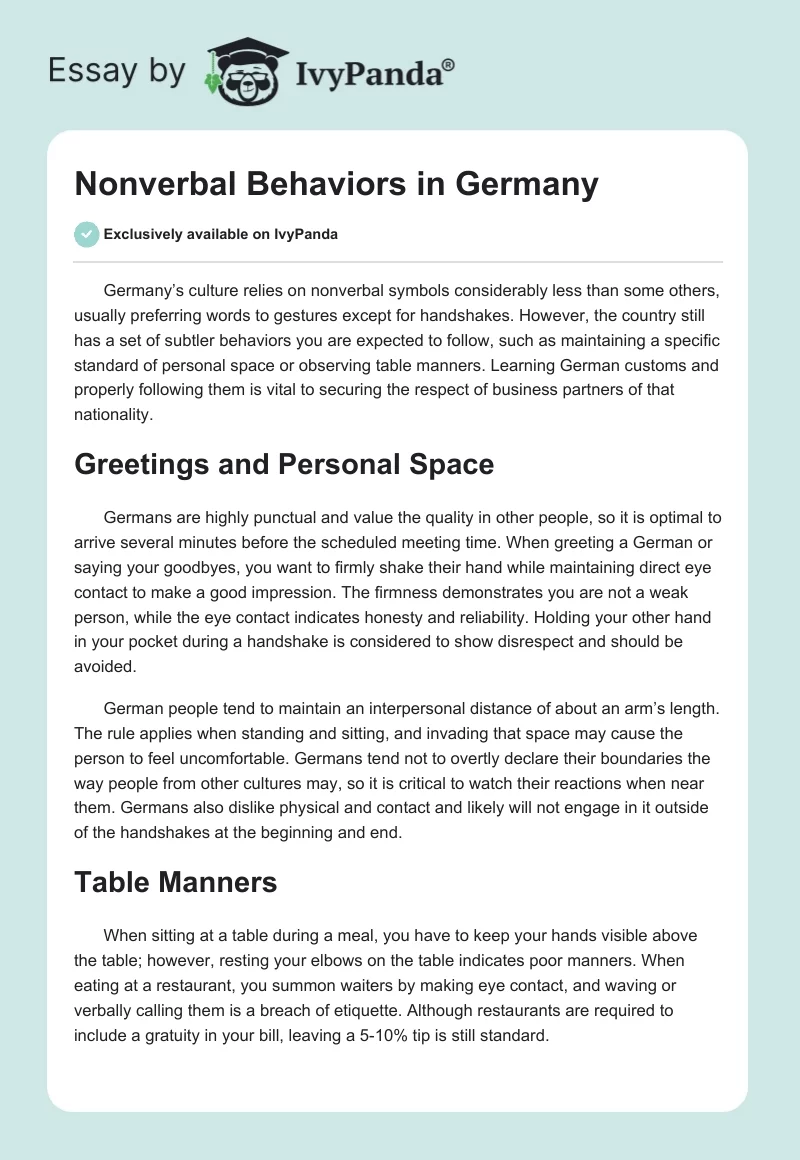 Nonverbal Behaviors in Germany. Page 1