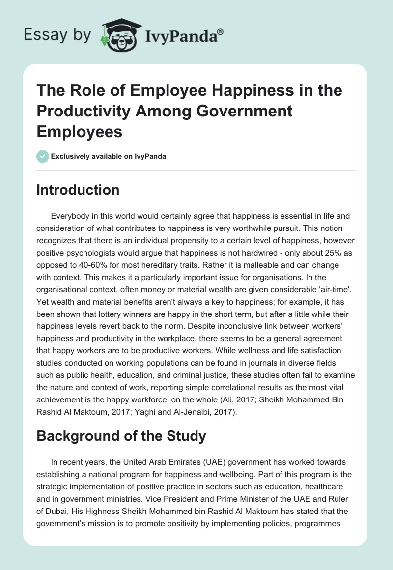 The Role of Employee Happiness in the Productivity Among Government Employees. Page 1