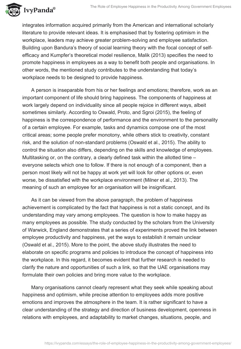 The Role of Employee Happiness in the Productivity Among Government Employees. Page 4