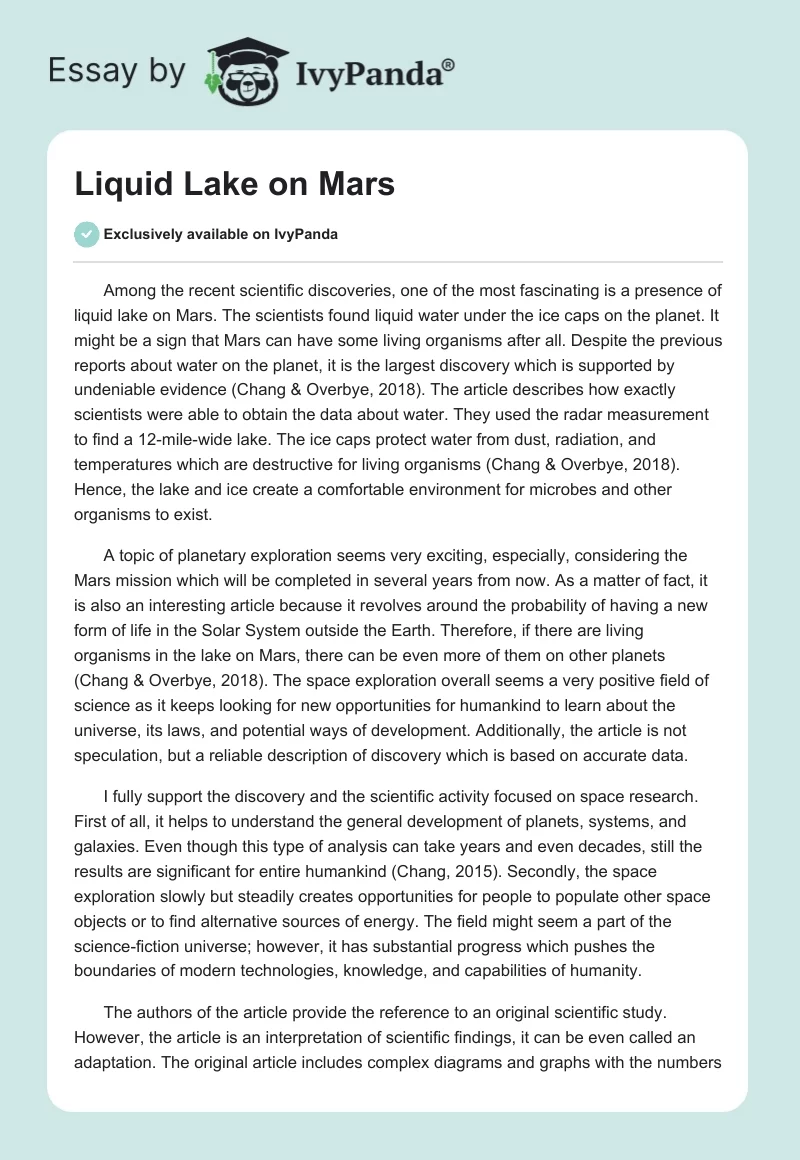 Liquid Lake on Mars. Page 1