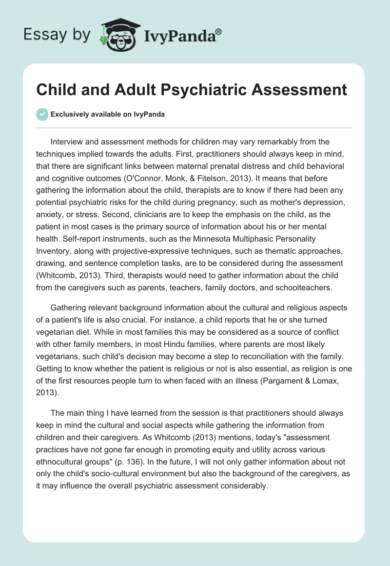 Child and Adult Psychiatric Assessment. Page 1