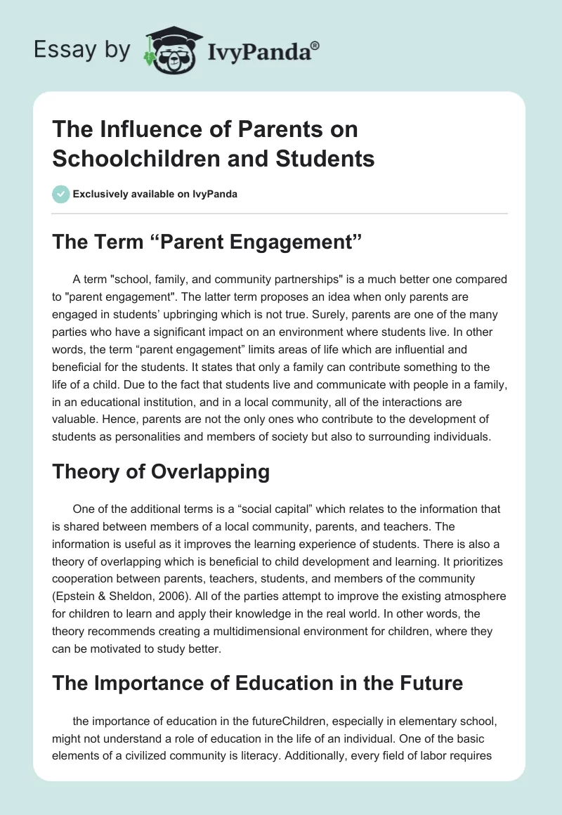 The Influence of Parents on Schoolchildren and Students. Page 1