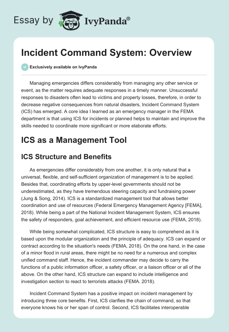 Incident Command System: Overview. Page 1