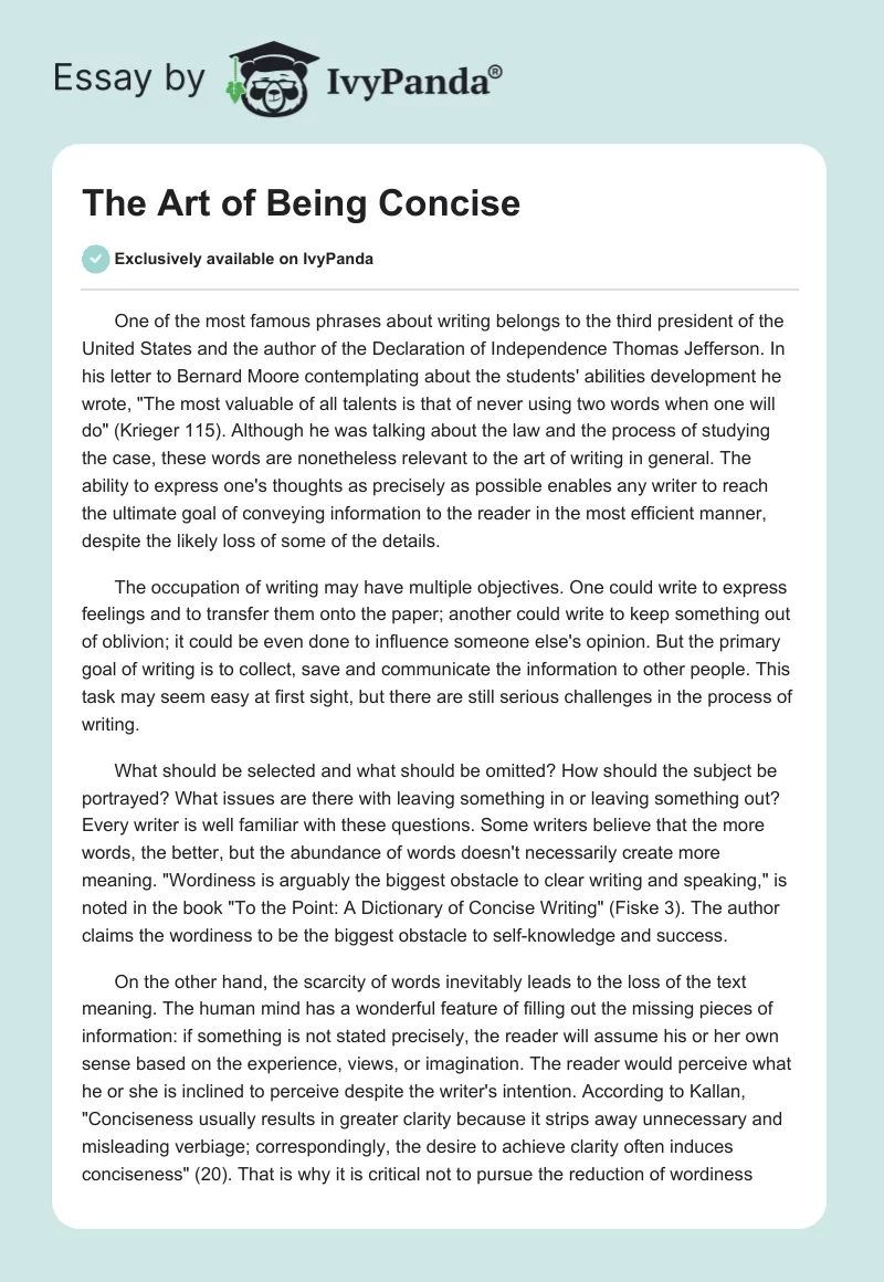The Art of Being Concise. Page 1