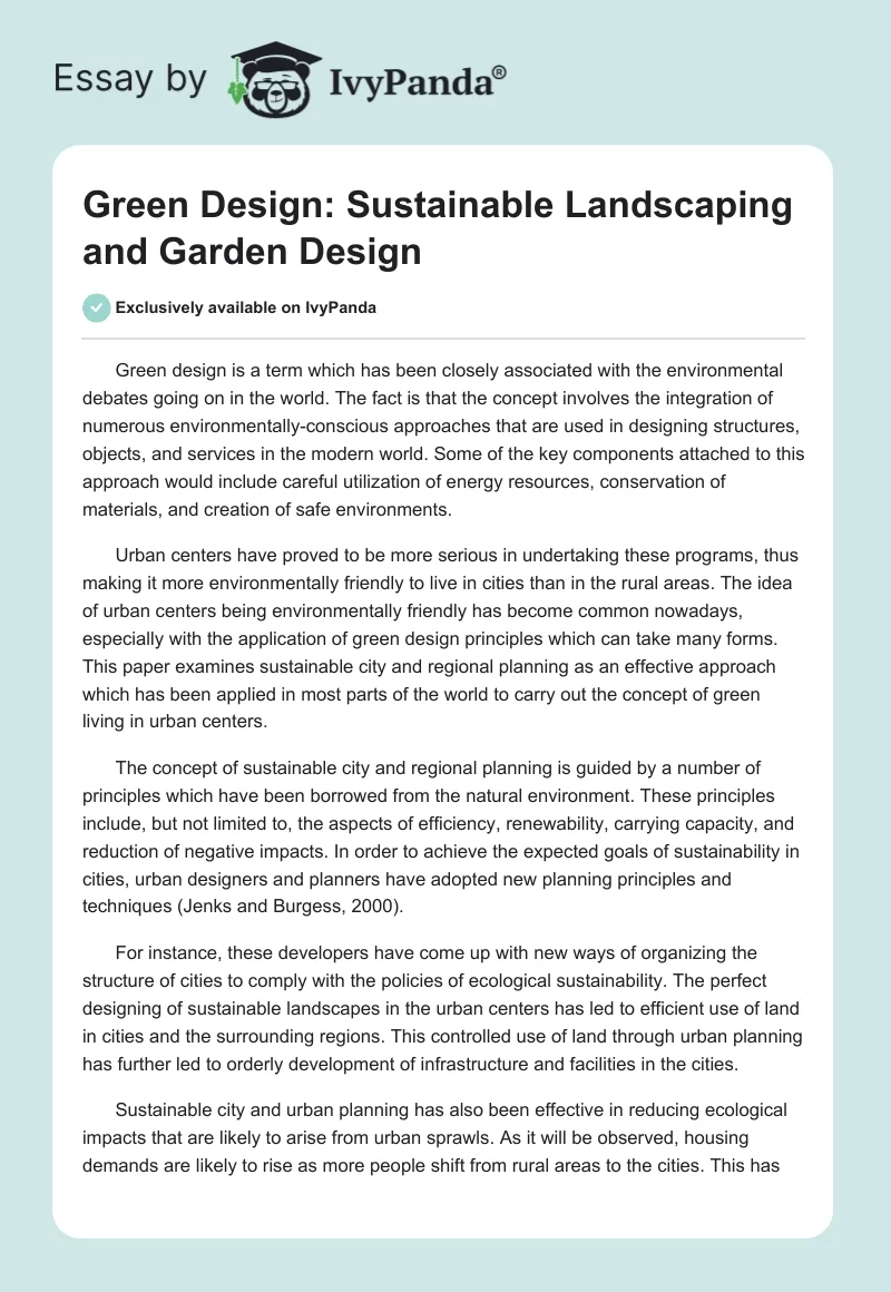 Green Design: Sustainable Landscaping and Garden Design. Page 1