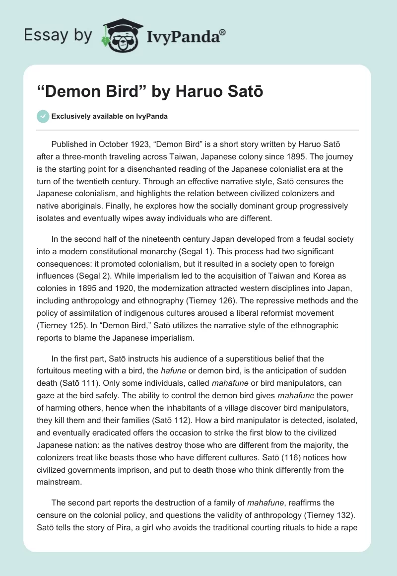 “Demon Bird” by Haruo Satō. Page 1