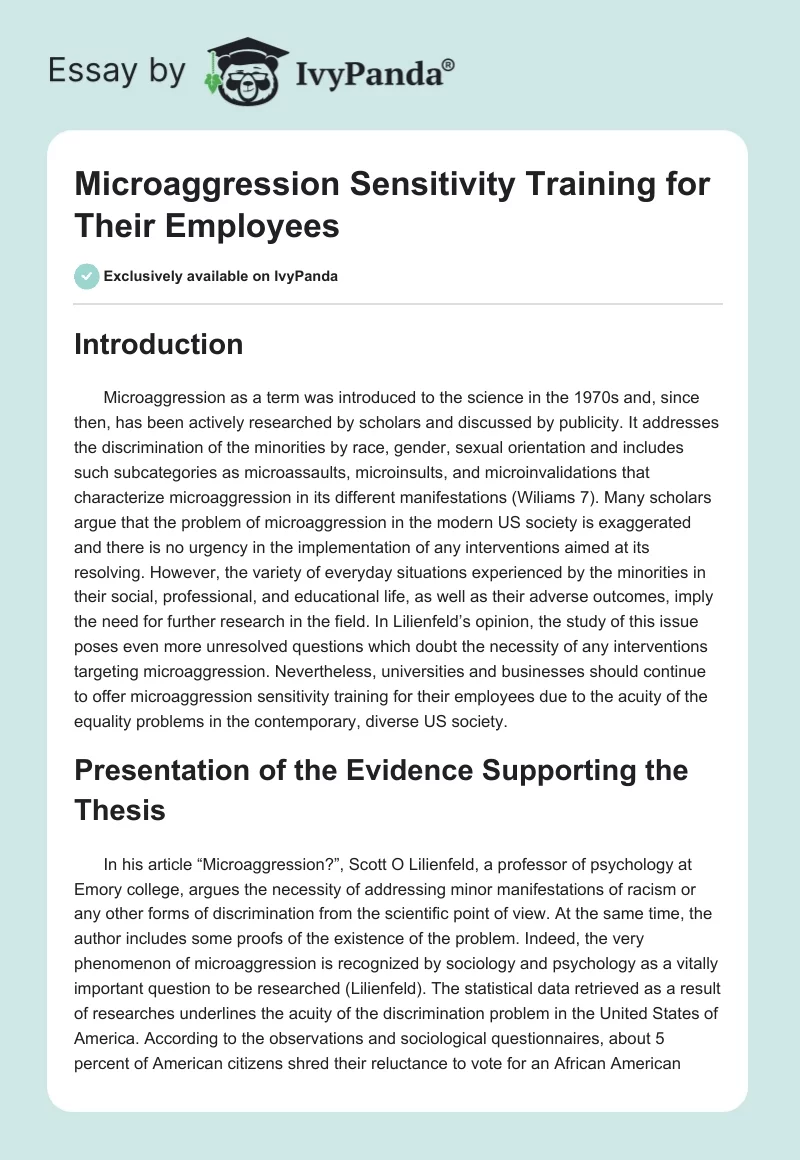 Microaggression Sensitivity Training for Their Employees. Page 1