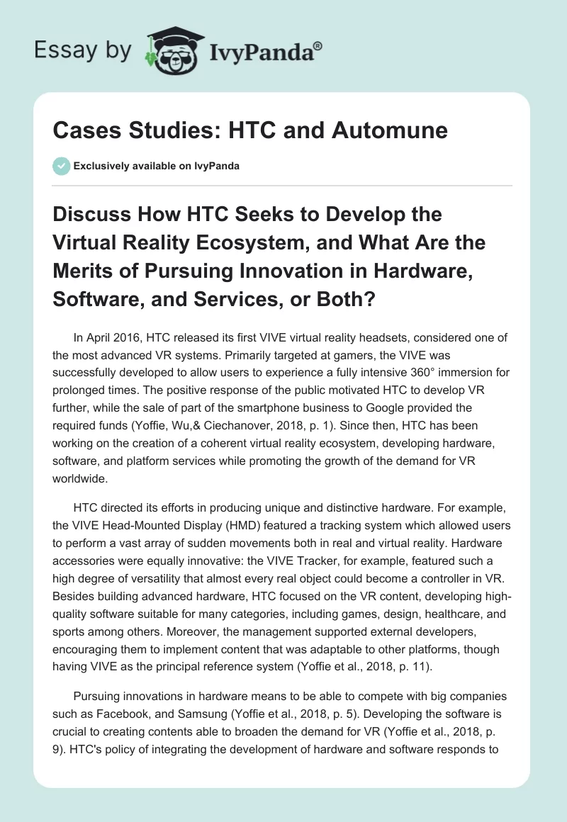 Cases Studies: HTC and Automune. Page 1