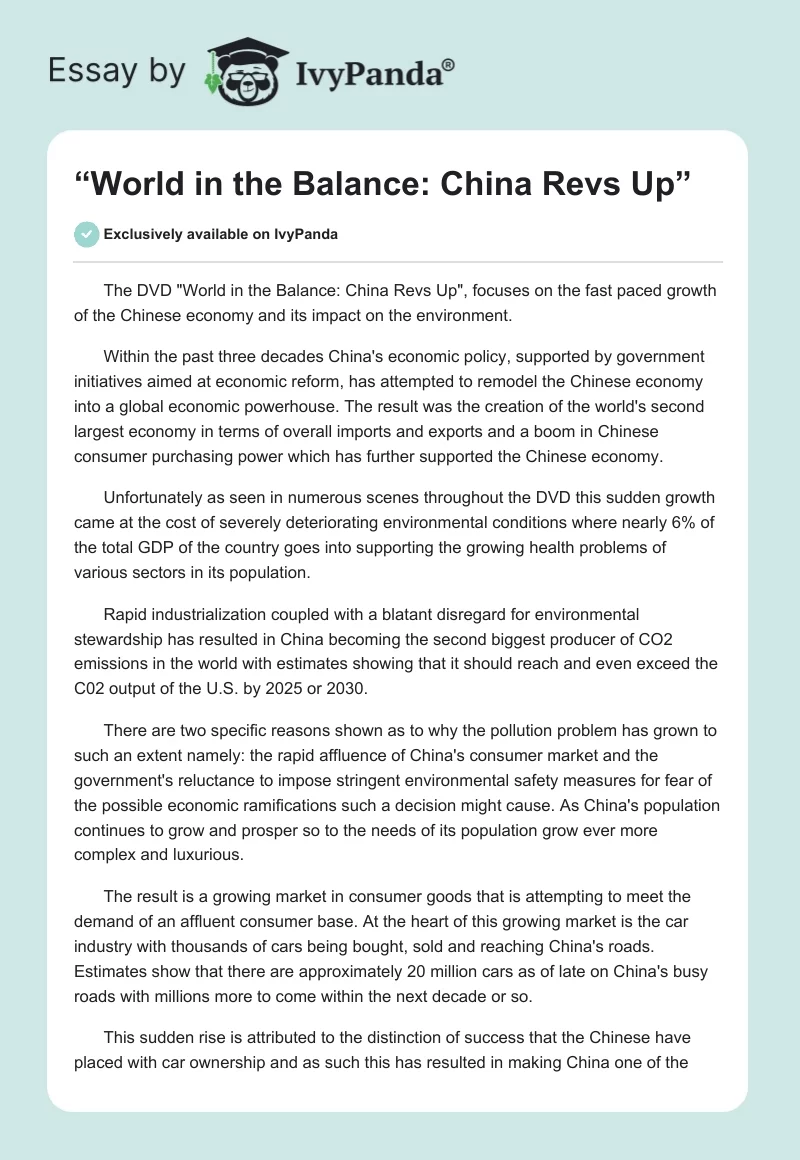 “World in the Balance: China Revs Up”. Page 1