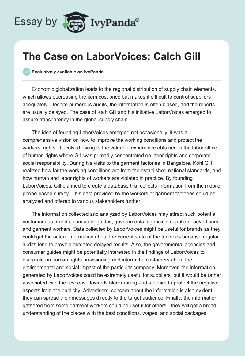 The Case on LaborVoices: Calch Gill. Page 1
