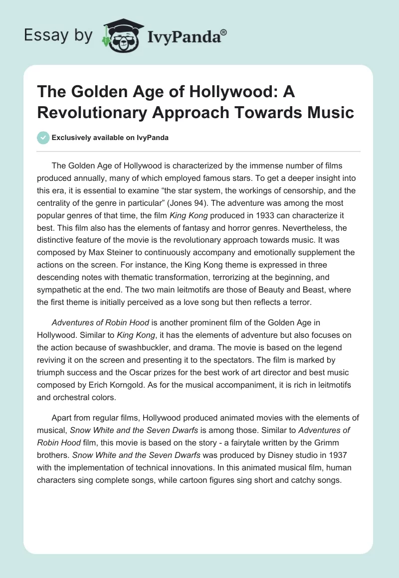 The Golden Age of Hollywood: A Revolutionary Approach Towards Music. Page 1