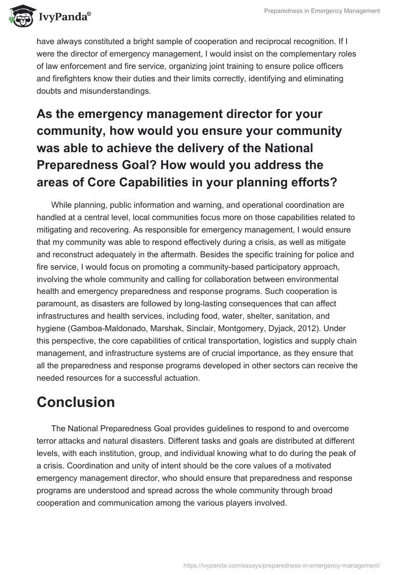 Preparedness in Emergency Management. Page 2