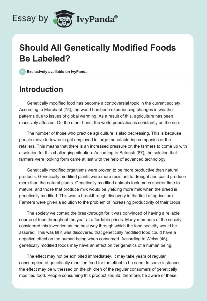 Should All Genetically Modified Foods Be Labeled?. Page 1