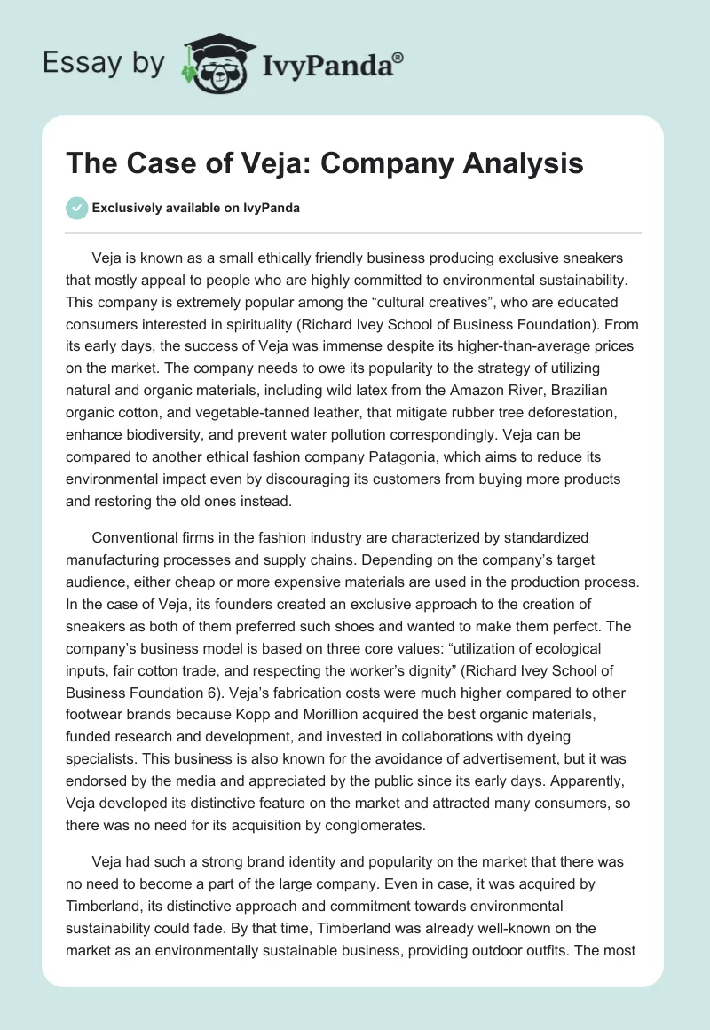 The Case of Veja: Company Analysis. Page 1