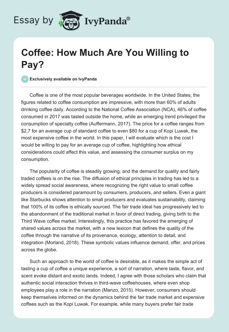 Coffee: How Much Are You Willing to Pay?. Page 1