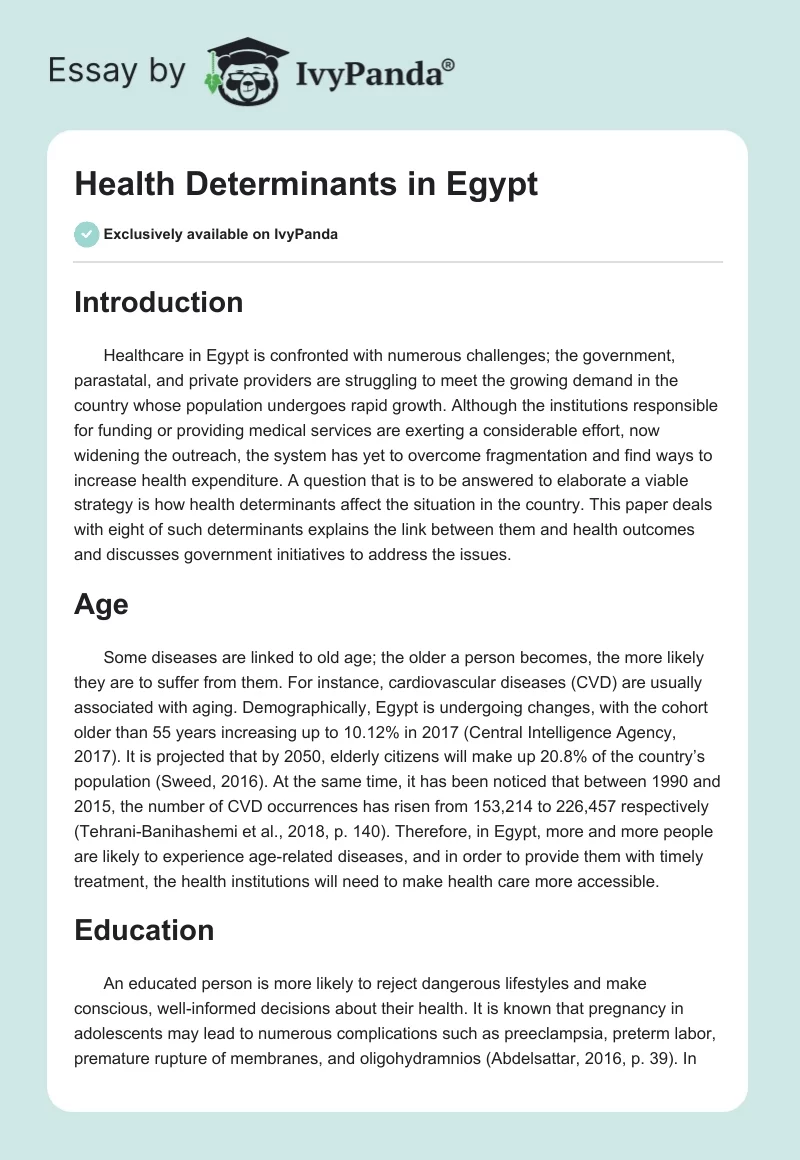 Health Determinants in Egypt. Page 1