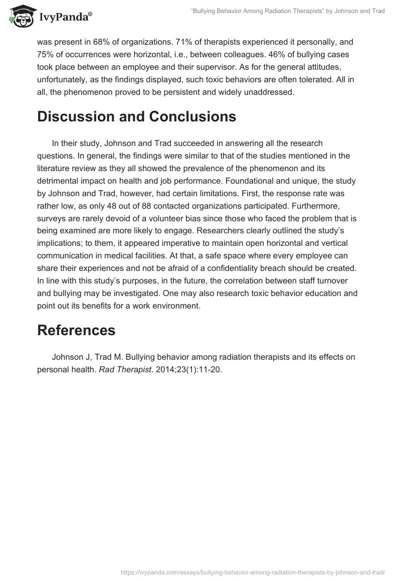 “Bullying Behavior Among Radiation Therapists” by Johnson and Trad. Page 3