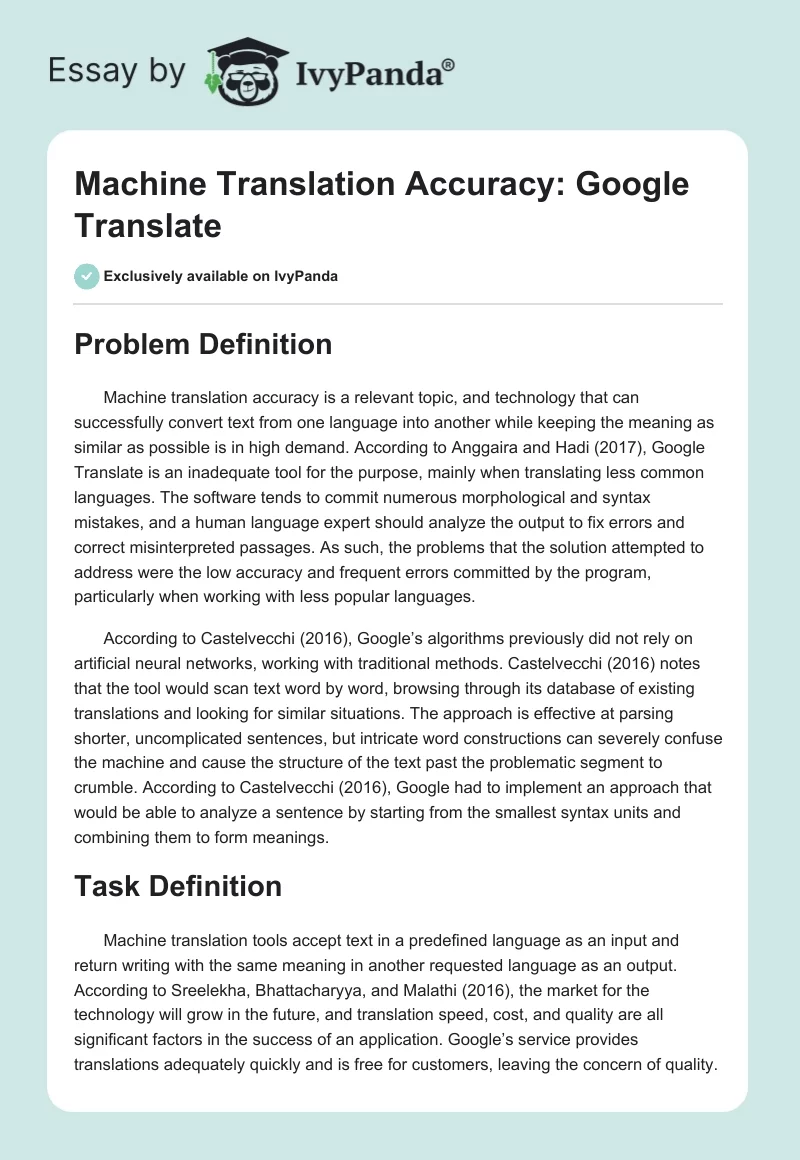 Machine Translation Accuracy: Google Translate. Page 1