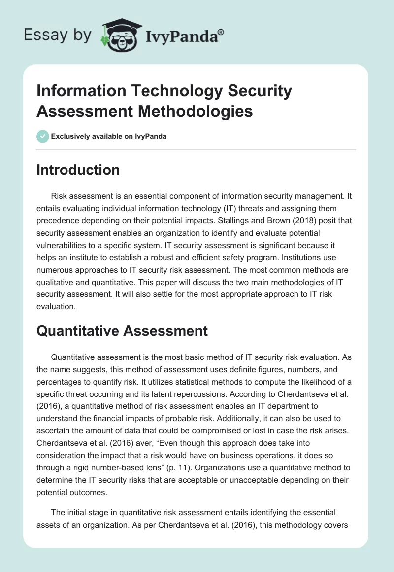 Information Technology Security Assessment Methodologies. Page 1