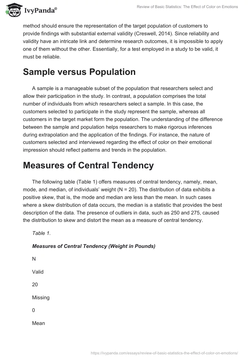 Review of Basic Statistics: The Effect of Color on Emotions. Page 3