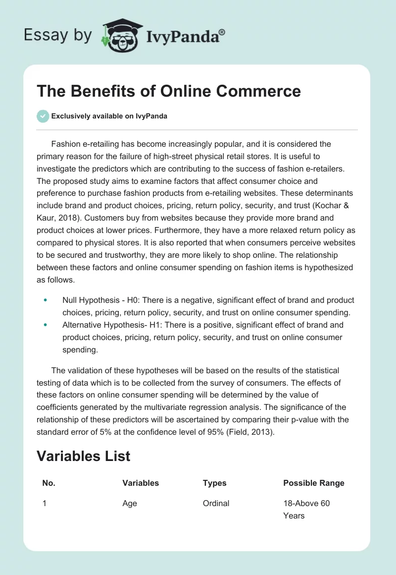 The Benefits of Online Commerce. Page 1