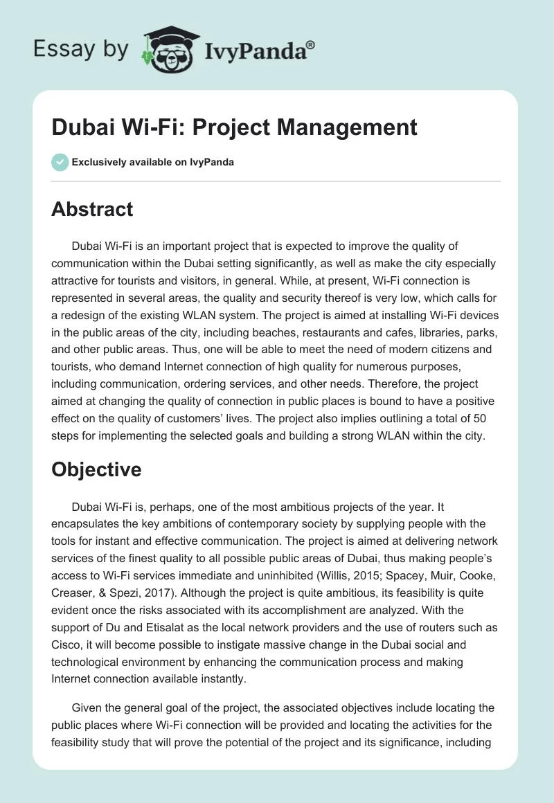 Dubai Wi-Fi: Project Management. Page 1