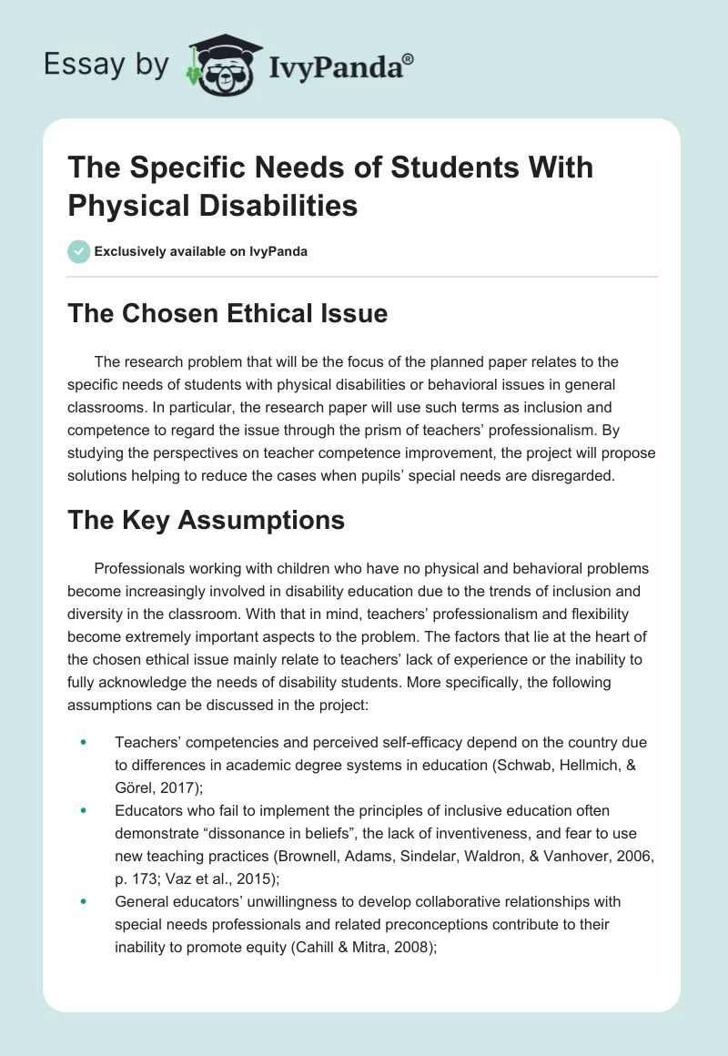 The Specific Needs of Students With Physical Disabilities. Page 1