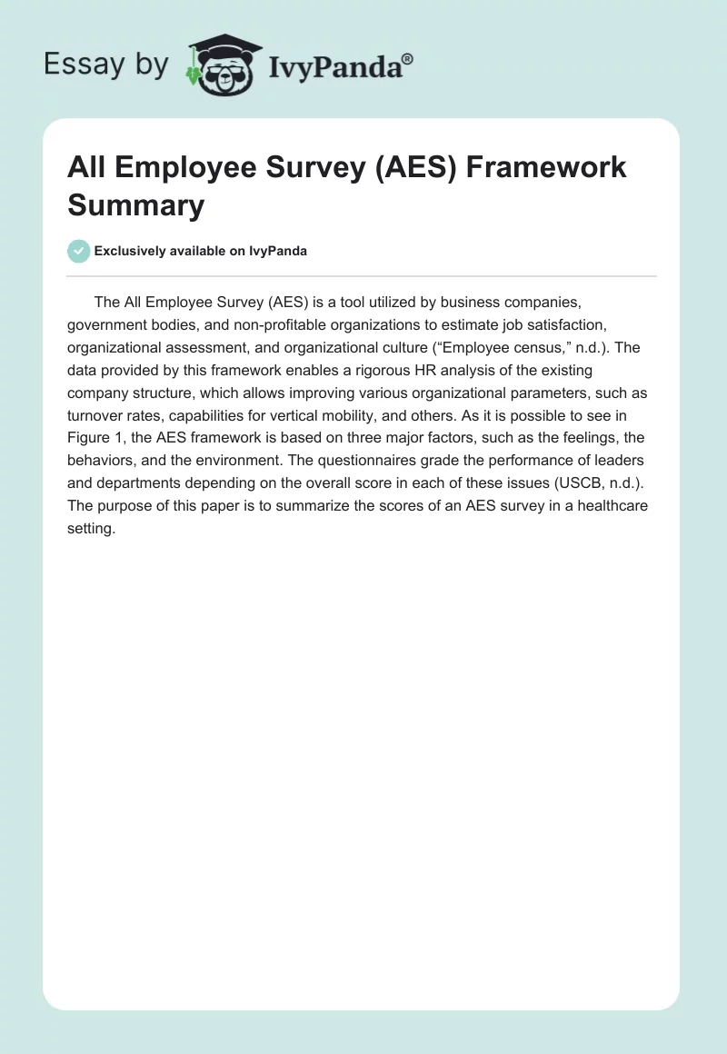 All Employee Survey (AES) Framework Summary. Page 1