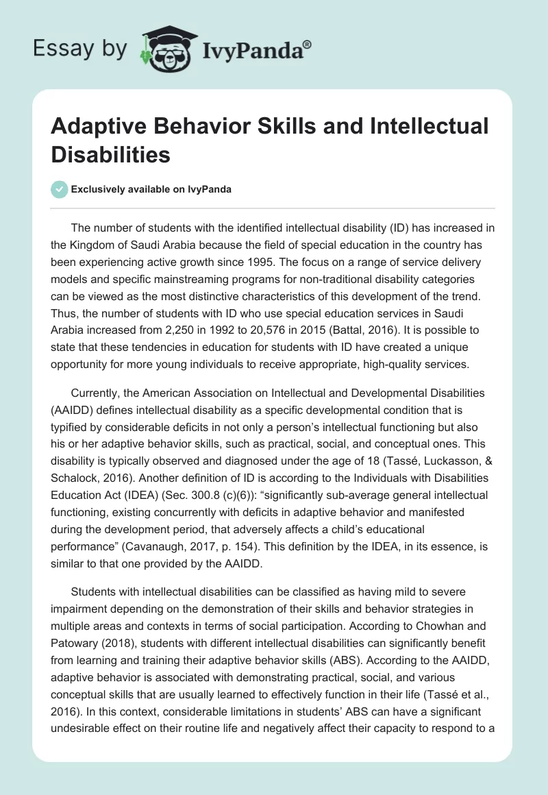 Adaptive Behavior Skills and Intellectual Disabilities. Page 1