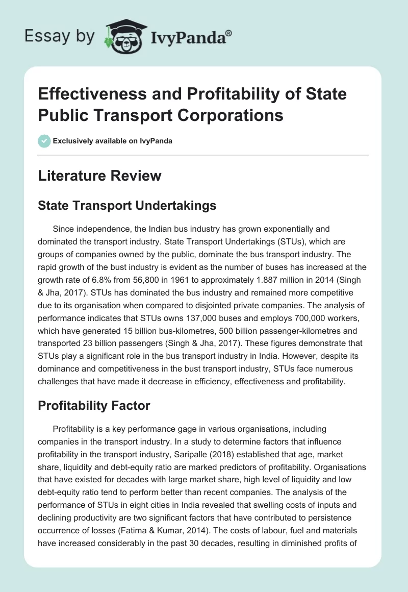 Effectiveness and Profitability of State Public Transport Corporations. Page 1