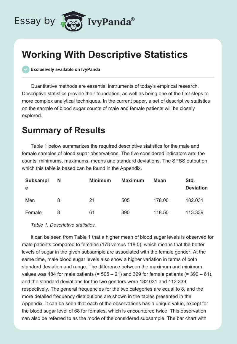 Working With Descriptive Statistics. Page 1