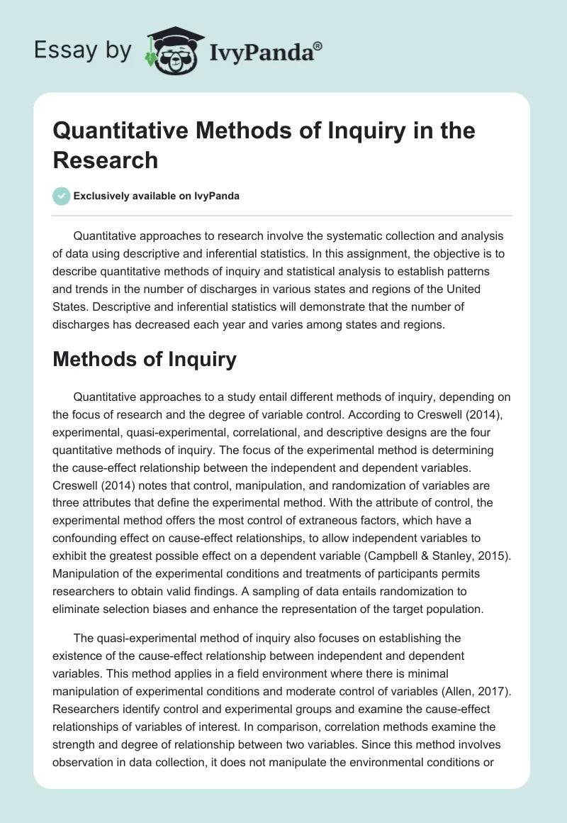 Quantitative Methods of Inquiry in the Research. Page 1