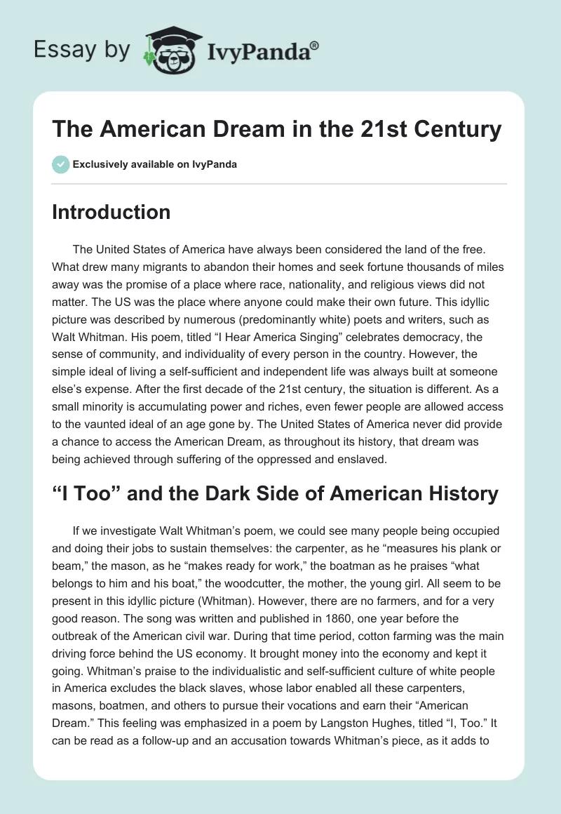 The American Dream in the 21st Century. Page 1