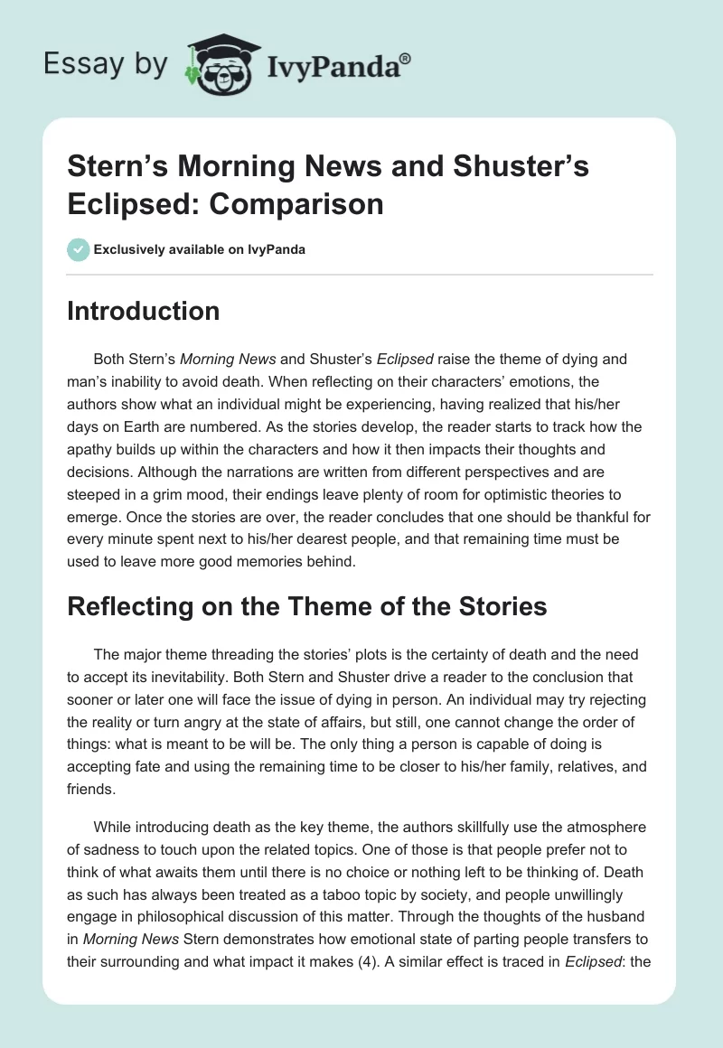Stern’s "Morning News" and Shuster’s "Eclipsed": Comparison. Page 1