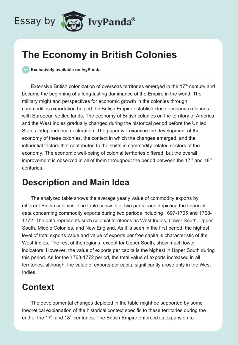 The Economy in British Colonies. Page 1