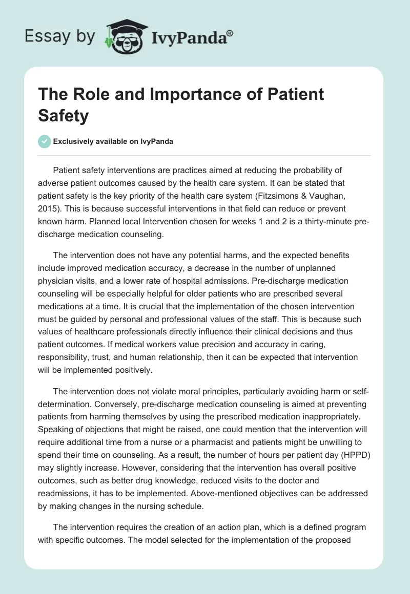 The Role and Importance of Patient Safety. Page 1