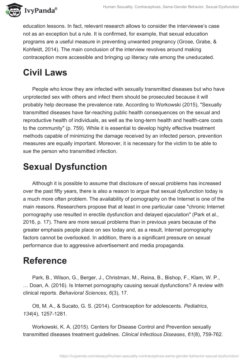 Human Sexuality: Contraceptives, Same-Gender Behavior, Sexual Dysfunction. Page 2