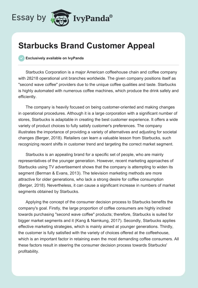 Starbucks Brand Customer Appeal. Page 1