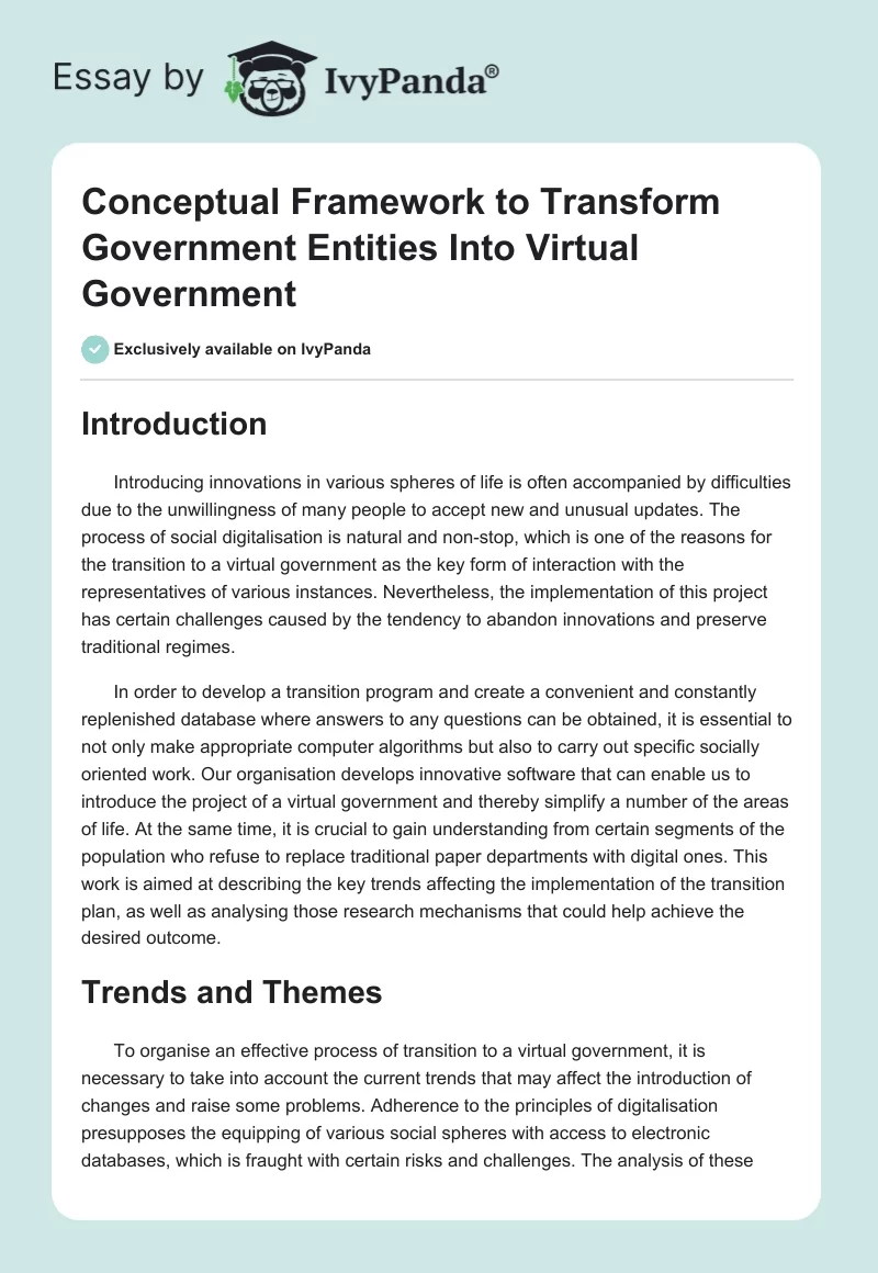 Conceptual Framework to Transform Government Entities Into Virtual Government. Page 1