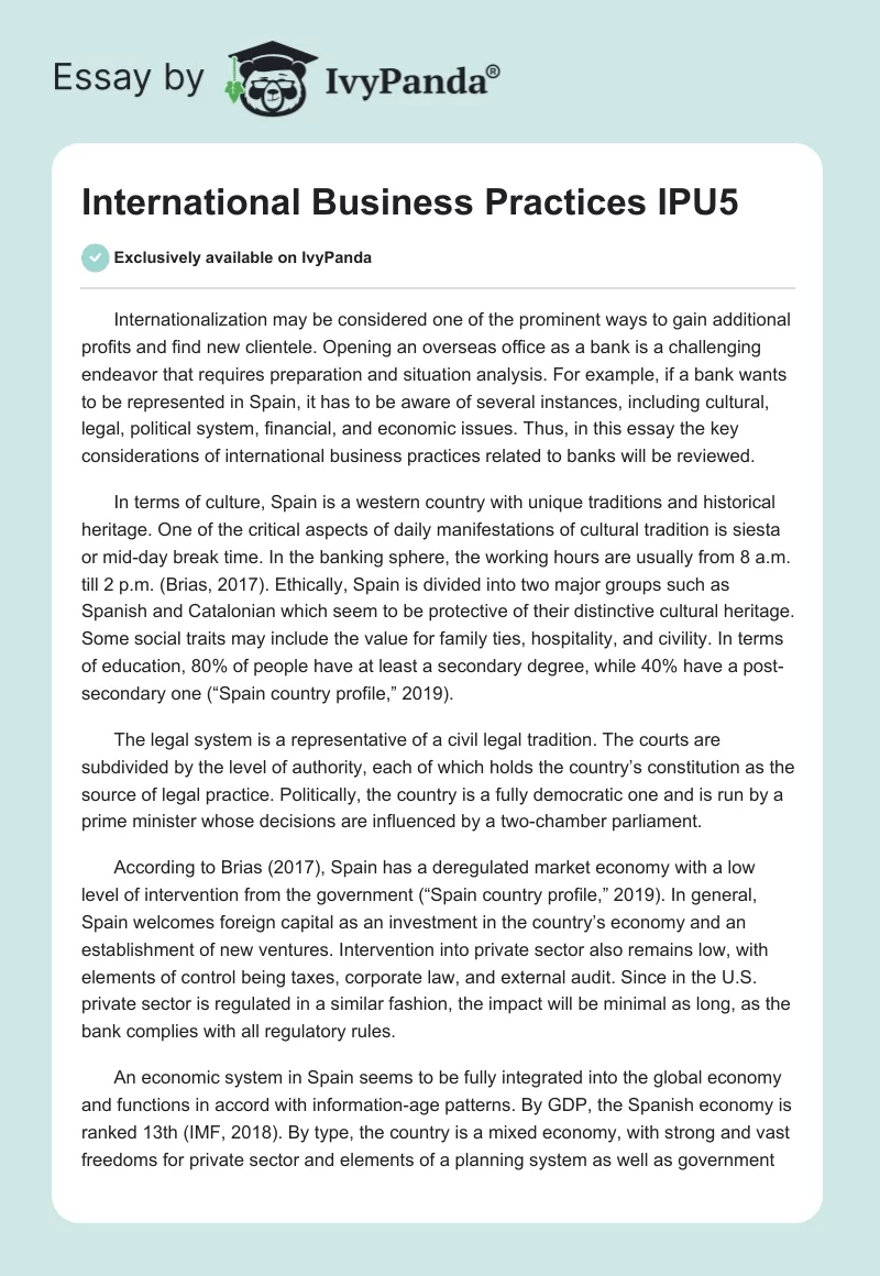 International Business Practices IPU5. Page 1