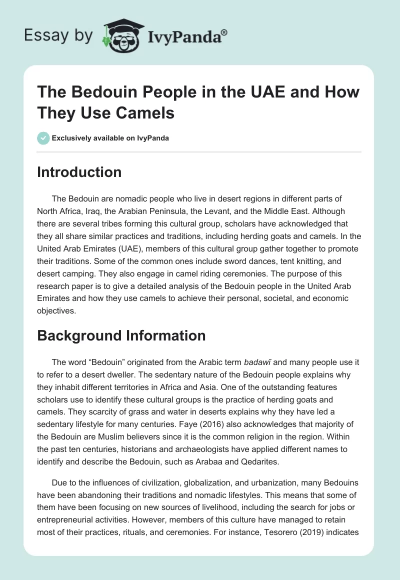 The Bedouin People in the UAE and How They Use Camels. Page 1