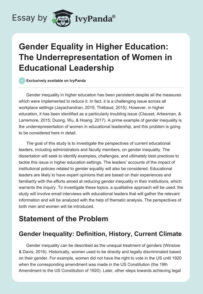 Gender Equality in Higher Education: The Underrepresentation of Women in Educational Leadership. Page 1