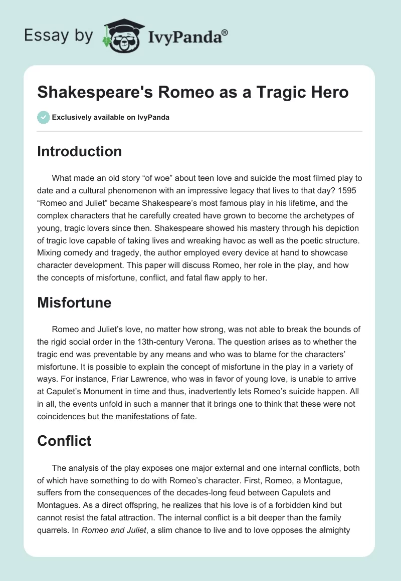 Shakespeare's Romeo as a Tragic Hero. Page 1