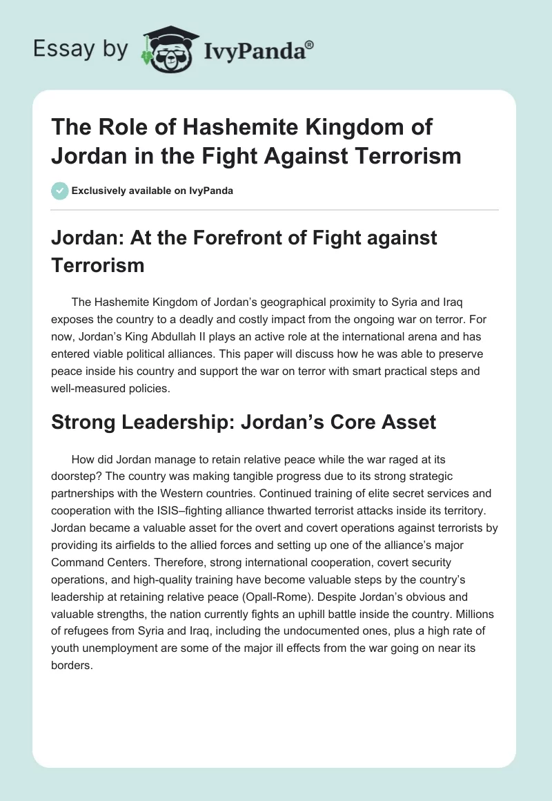 The Role of Hashemite Kingdom of Jordan in the Fight Against Terrorism. Page 1
