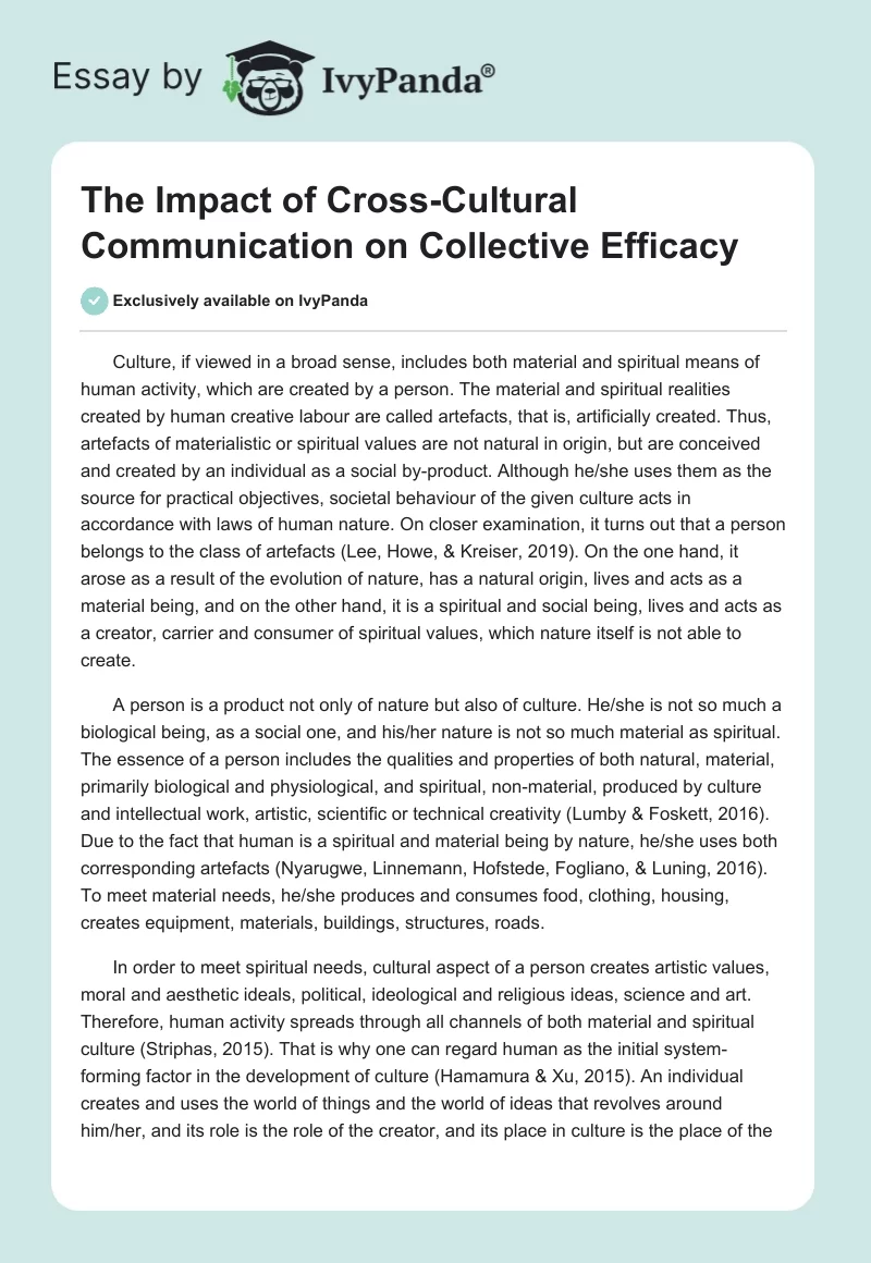 The Impact of Cross-Cultural Communication on Collective Efficacy. Page 1
