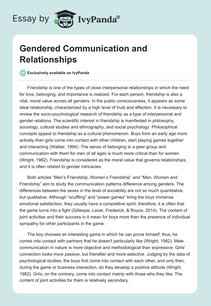 Gendered Communication and Relationships. Page 1