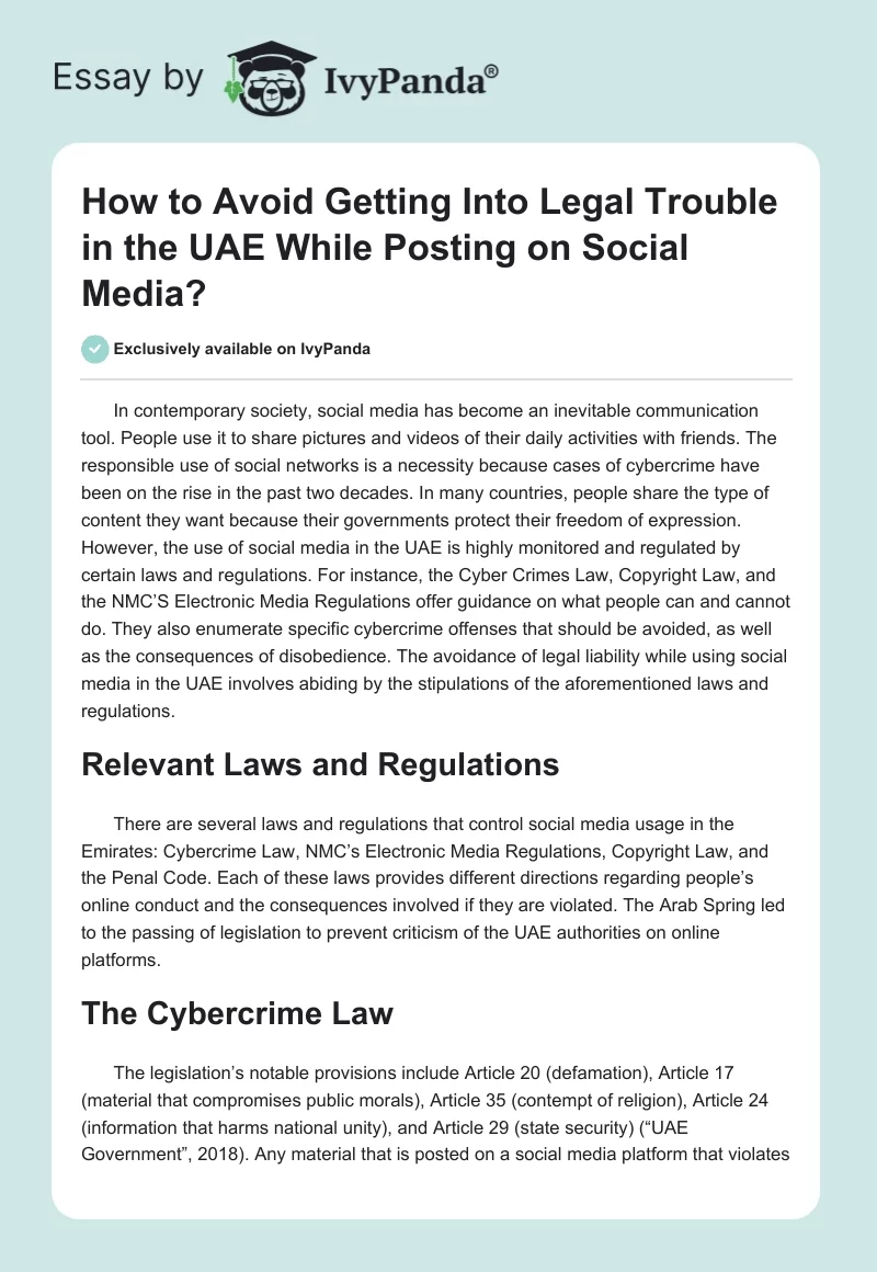 How to Avoid Getting Into Legal Trouble in the UAE While Posting on Social Media?. Page 1