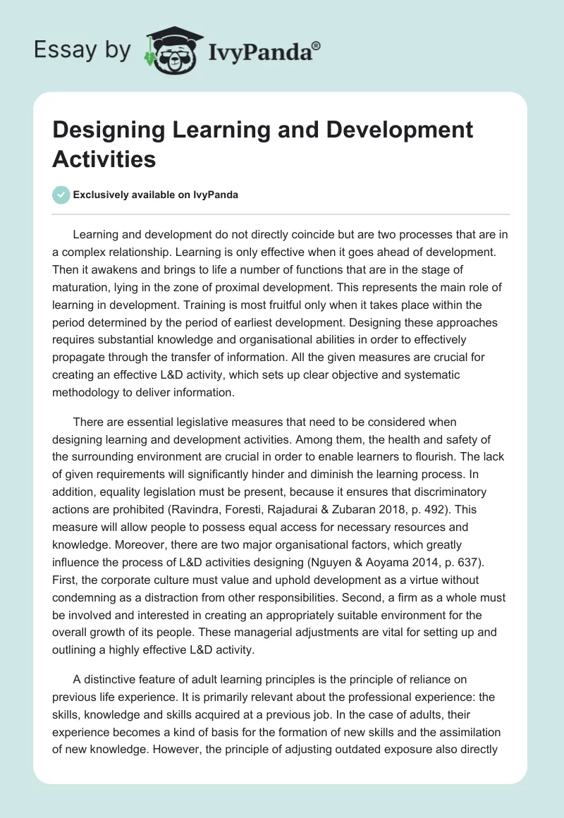Designing Learning and Development Activities. Page 1